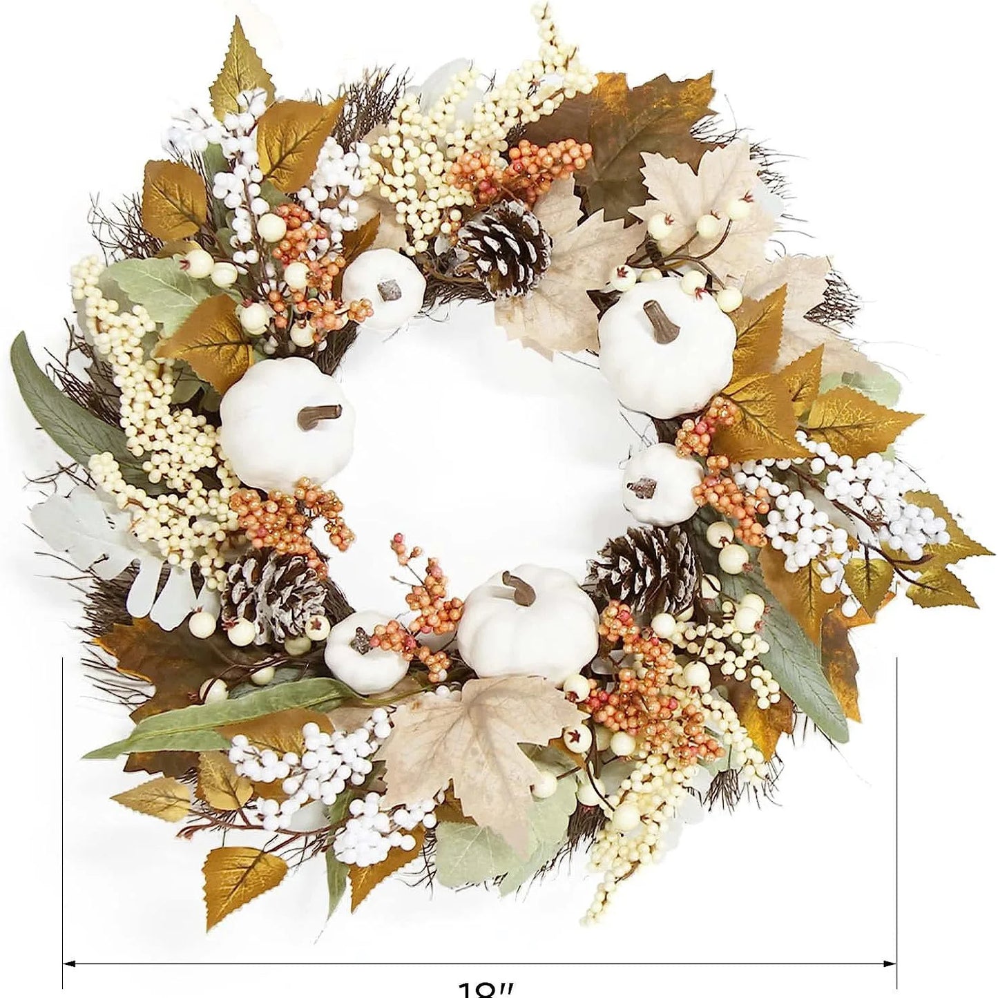🍂 Herfst Witte Pompoenkrans - Thanksgiving Decoratie met Esdoornbladeren voor Binnen & Buiten 45cm
