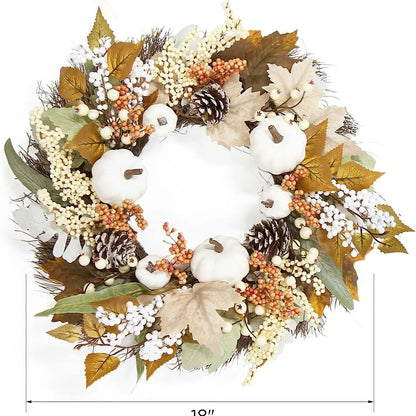 🍂 Herfst Witte Pompoenkrans - Thanksgiving Decoratie met Esdoornbladeren voor Binnen & Buiten 45cm