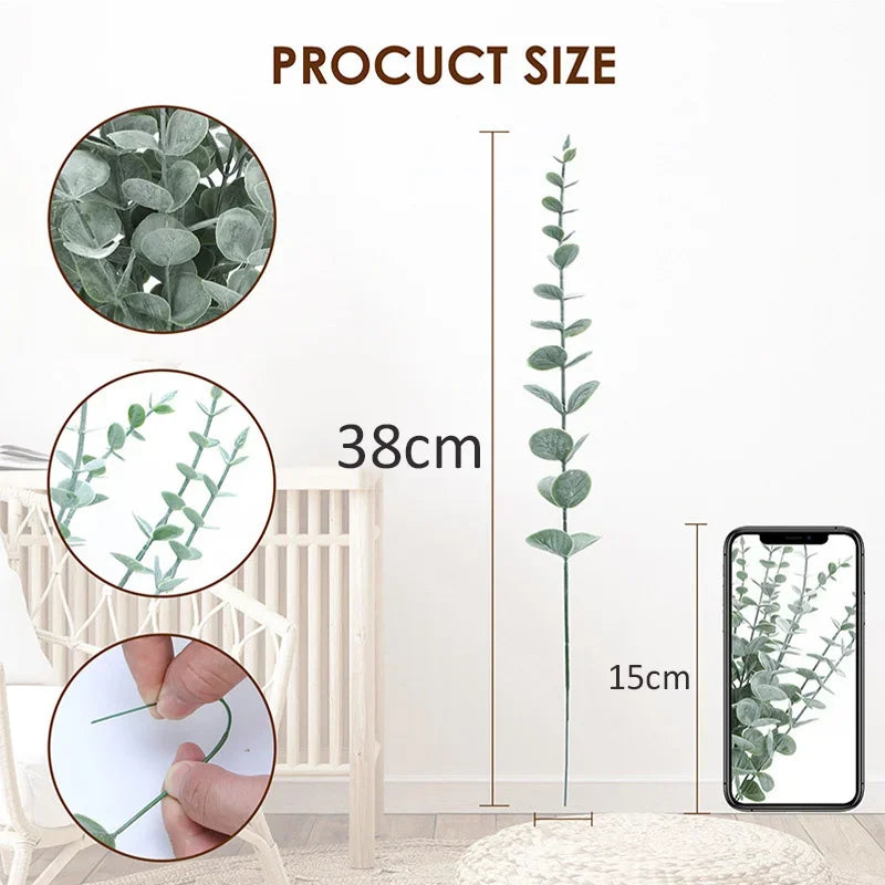 🌿 Kunstmatige Eucalyptus Takken 10 Stuks - Groene Bladeren voor Bruiloft & Huis Decoratie