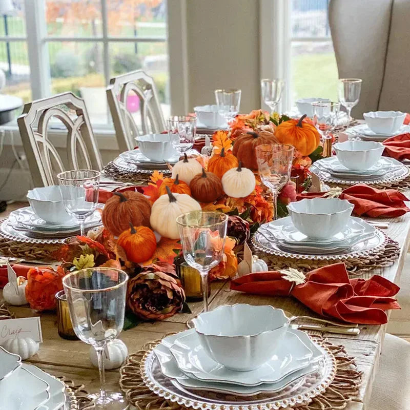 🎃 Fluwelen Pompoenen Set 9 Stuks - Kunstmatige Herfst Decoratie voor Halloween & Thanksgiving
