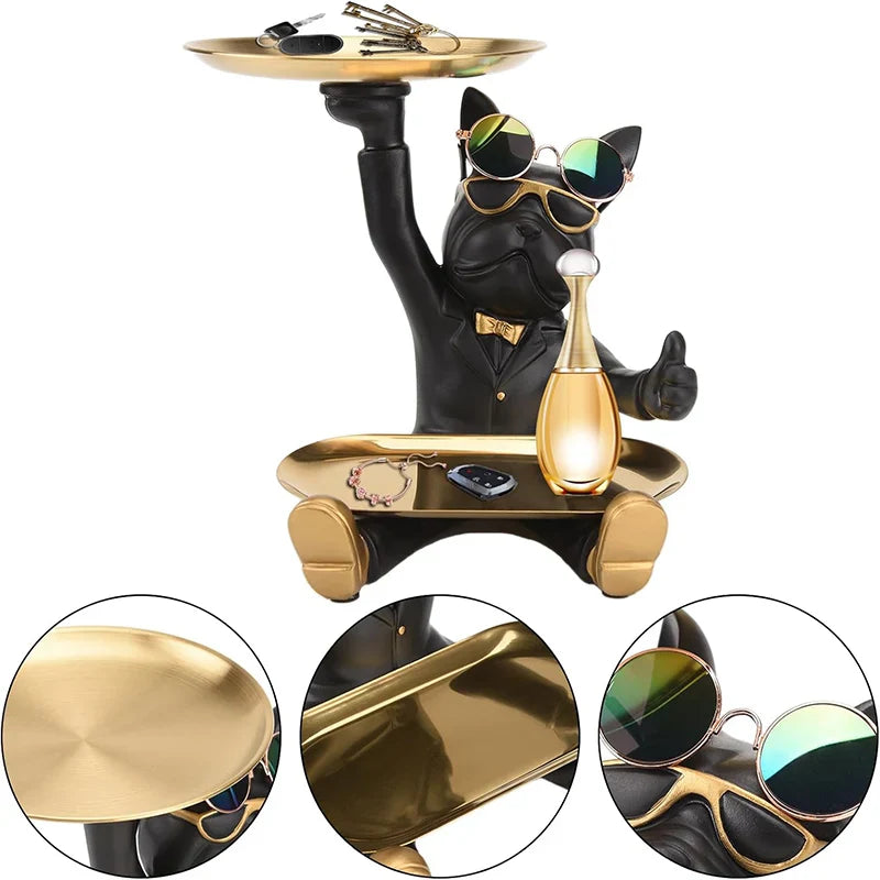 🐕 Franse Bulldog Dienblad Standbeeld - Stijlvolle Opbergdecoratie Modern Interieur